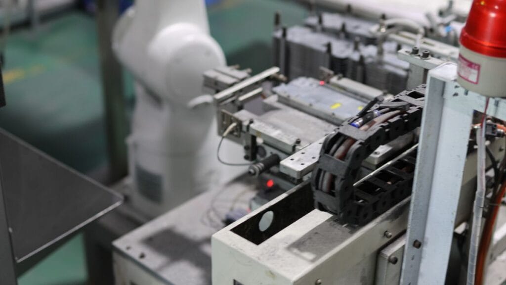 factory machine robot cables red light