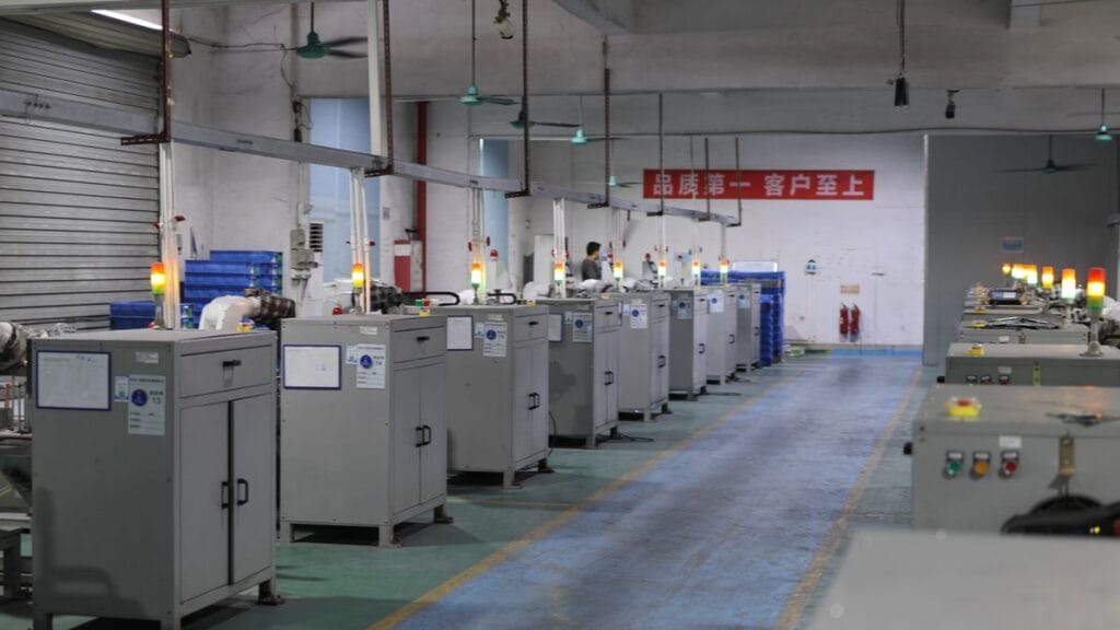 factory production line machines cabinets