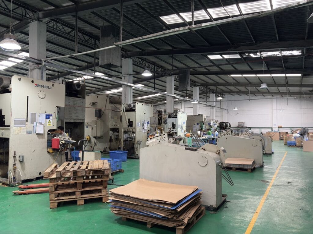 stamping presses factory floor pallets cardboard